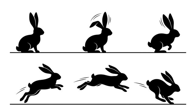 Multiple rabbit silhouettes in motion.