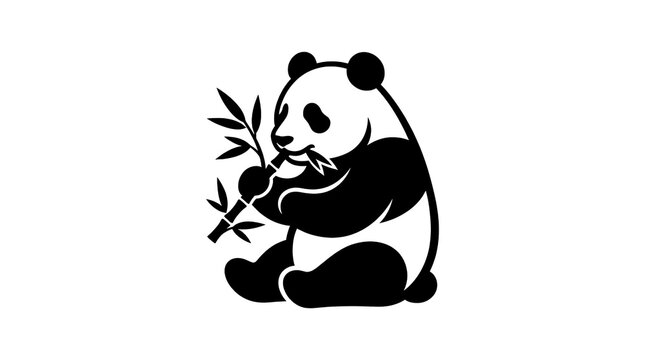 Sitting panda eating bamboo silhouette.