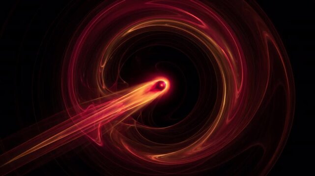 漆黒の宇宙空間を赤く輝く尾を引いてワープ移動する彗星の抽象背景映像