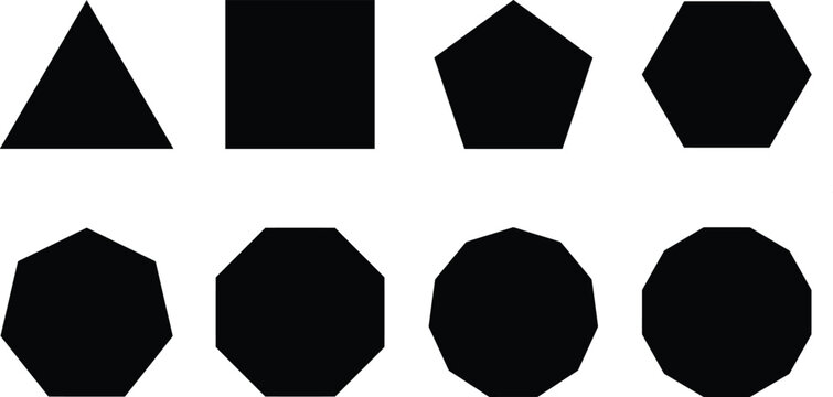 Black Silhouette Icons of Regular Polygons Triangle to Decagon