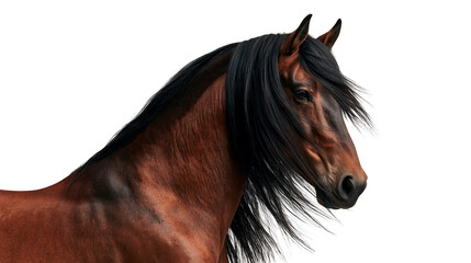 Majestic bay horse head with long flowing black mane © darietta