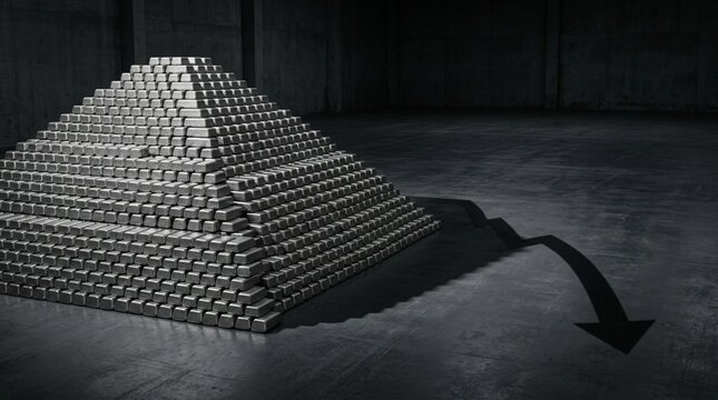 Silver Ingot Pyramid with Downward Arrow Shadow
