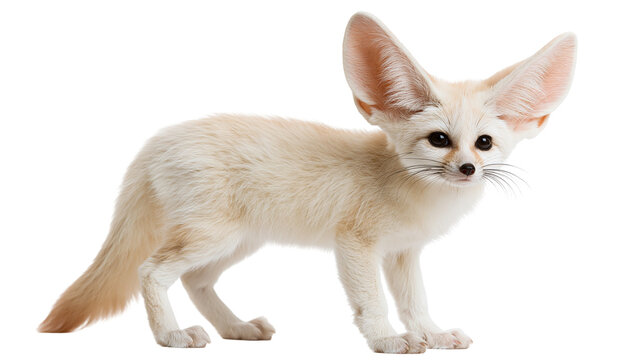 Small fennec fox with large ears and cream colored fur standing