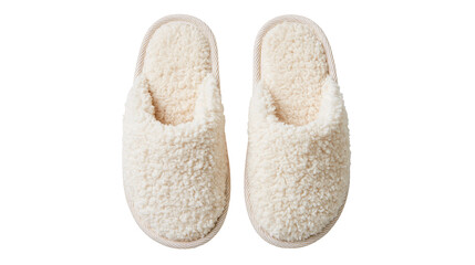 Pair of fluffy cream colored sherpa fleece house slippers © darietta