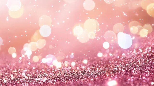 A collection of sparkling lights and glittering details creates a magical pink background with soft bokeh