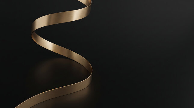 Elegant golden satin ribbon flowing in a soft spiral against a dark background with silk ribbon luxury texture gift wrapping smooth fabric holiday decoration abstract curve decorative element