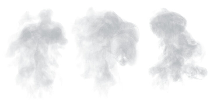 Png of set of white steam or smoke clouds isolated on transparent background