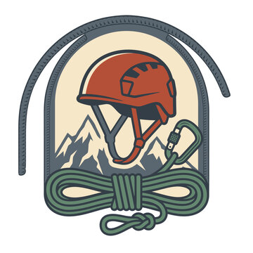 Retro Clifftop Climbing Gear Vector with Safety Helmet and Coil Rope