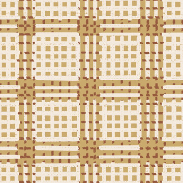 Mustard yellow and rust orange hand-drawn grid with layered checks seamless pattern, uneven strokes and a warm rustic woven textile character fall autumn patchwork quilt 
