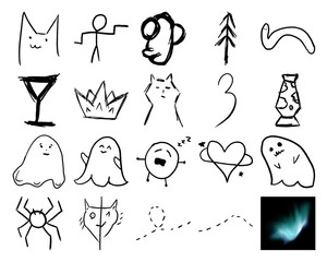 Fototapeta premium Hand drawn doodle icons and digital graphic elements collection PNG isolated on transparent background sketch graphics design element