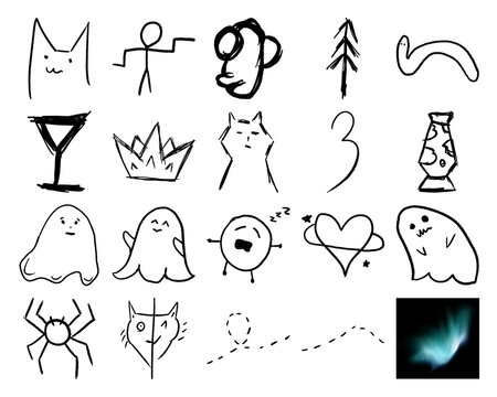 Hand drawn doodle icons and digital graphic elements collection PNG isolated on transparent background sketch graphics design element