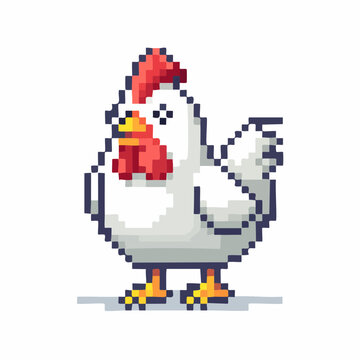 Pixel Art Chicken Isolated Transparent Background