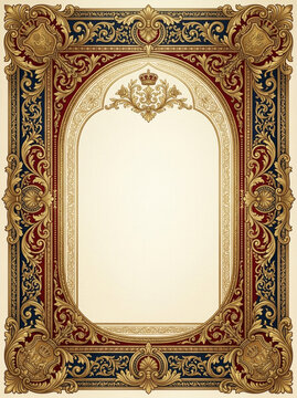 Ornate gold and crimson baroque style rectangular ornate picture frame with decorative luxurious ornament architecture ornamentation heritage majestic