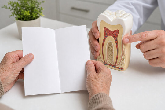 Zoe e55 senior dental care consultation close detail v2 in authentic commercial healthcare composition