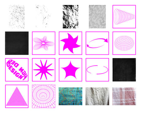 Abstract geometric shapes and textures collage graphic resource PNG on transparent background design element texture wireframe typography overlay