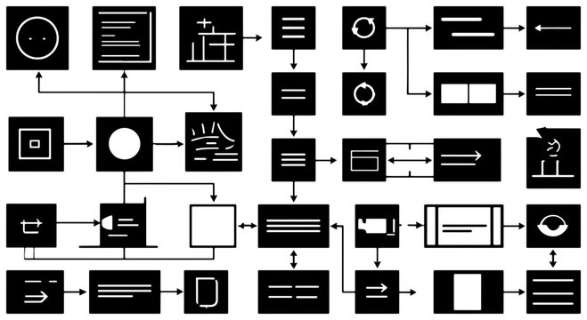 Modern Minimalist Flowchart Icons Set, Business Process Diagram Elements, Clean Vector Graphics for Workflow and Data Visualization