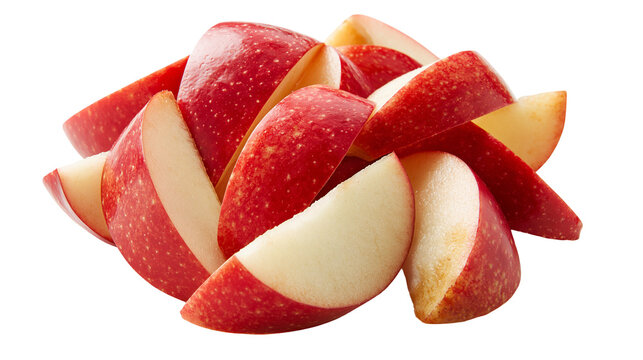 Fresh crisp red apple slices arranged in a pile