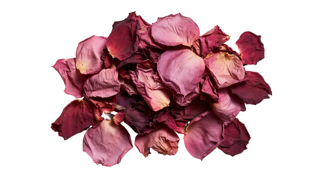 Dried pink and burgundy rose petals pile