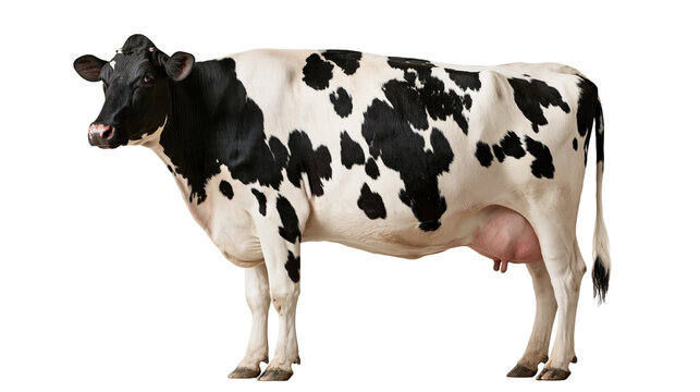 Black and white Holstein Friesian dairy cow standing in profile