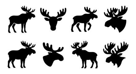 Obraz premium Moose Silhouette Collection, Wildlife Animal Icons, Majestic Forest Creature Vector Graphics, Nature and Outdoors Design Elements