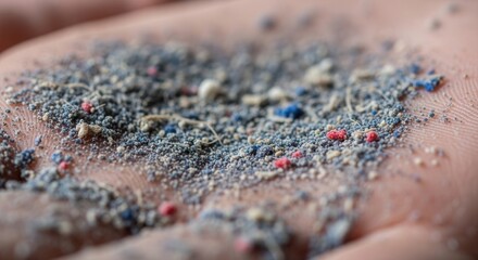 Obraz premium Microscopic View Of Environmental Pollution Showing Tiny Colorful Plastic Particles And Dust On Human Skin