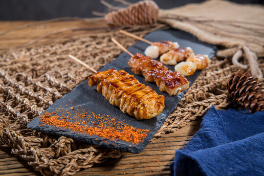 Assorted Japanese skewers with sweet glaze