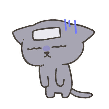 Cute worried gray cartoon cat with blank visor