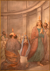 Fototapeta premium Monza - The fresco of Pentecost in church Chiesa della Santissima Trinita degli Artigianelli by Giovanni Briani from end of 19. cent.