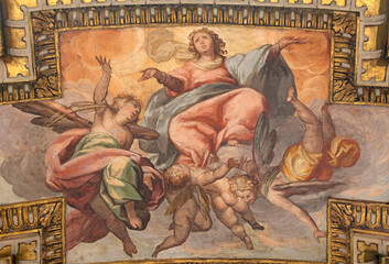 Fototapeta premium Crema - The baroque fresco of Assumption in the church Chiesa di San Benedetto by Gian Giacomo Barbelli from year 1636.