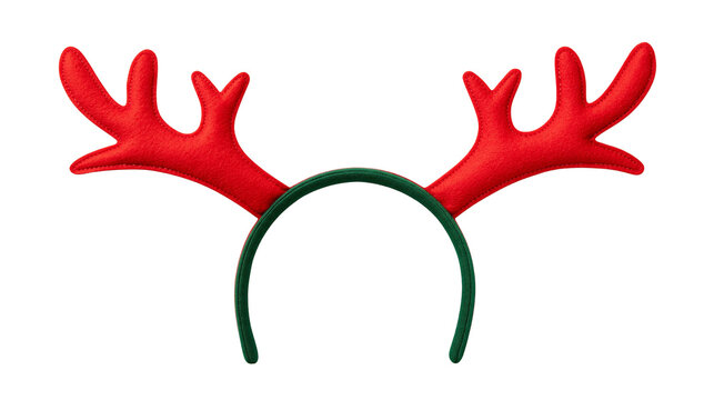 Red felt reindeer antler headband with green plastic hair hoop