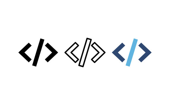 Minimalist coding icon set, HTML tag symbols for web development, software programming brackets on white background