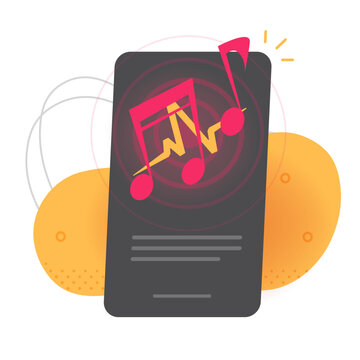 Music&nbsp;melody on smartphone cell phone mobile app modern icon graphic illustration, sound audio notes as song playing from cellphone concept,&nbsp;ringtone&nbsp;listening on screen image clip art