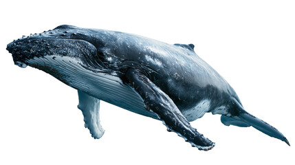 Large humpback whale swimming with textured skin and long pectoral fins © Clementine