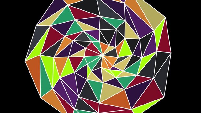 Abstract geometric kaleidoscope motion background, with rotating colorful triangles
