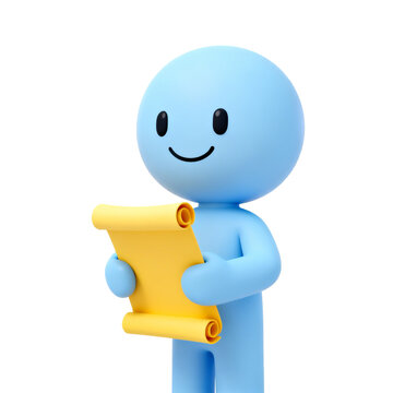 [Transparent Background PNG]3d cartoon character holding a yellow scroll document