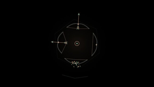 Abstract hud interface with rotating geometric and particle effects with motion background.