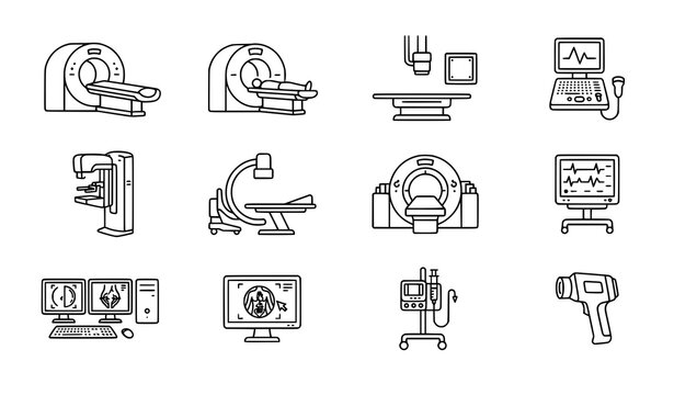 Medical Imaging Equipment Linear Icons Set Diagnostic Hospital Technology Vector