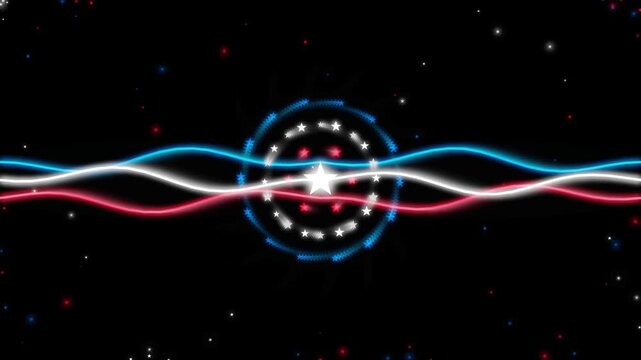 Patriotic red white and blue glowing star motion background