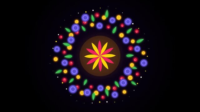 Abstract floral mandala animation with rotating colorful geometric with motion background.