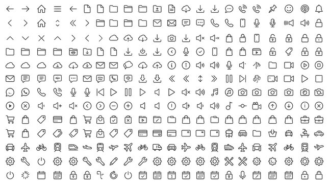 Collection of minimalist line icons arranged in a structured grid pattern