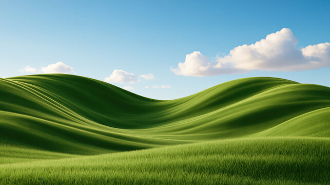 Rolling green hill grassy landscape blue sky white cloud sunny day smooth slope nature scene open field scenic view tranquil landscape