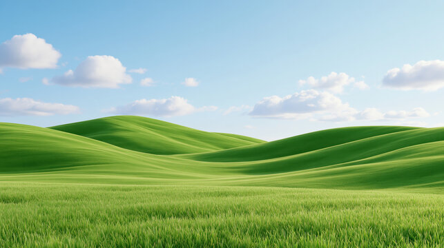 Green hill landscape rolling hill grassy meadow blue sky cloud serene scene summer field natural background