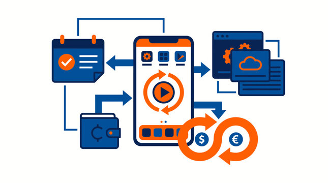 Digital subscription service concept with mobile app interface and recurring payments