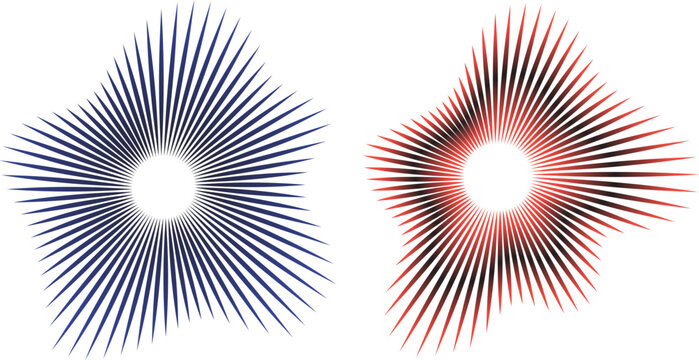 Vibrant abstract geometric patterns with blue, purple, and red lines on a black background for modern design