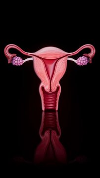 Conceptual 3D animation of a human uterus and female reproductive anatomy