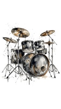 Professional Acoustic Drum Kit Isolated on a Clean White Background, Musical Instrument, Percussion, Music Education, Live Performance, Recording Studio, Concert and Entertainment Concept