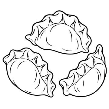 Chinese Dumplings Jiaozi Line Art &ndash; Three Asian Food SVG Vector Illustrations
