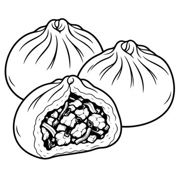 Chinese Steamed Bao Buns with Filling &ndash; Asian Food Line Art SVG Vector Illustration