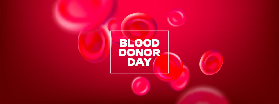 3D blood red cells background. World Blood Donor Day. Realistic vector illustration. Healthcare, hospital, clinic, laboratory, emergency design concept