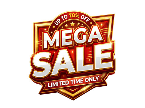 Mega sale limited time promotional badge with seventy percent off announcement discount promotion marketing commerce